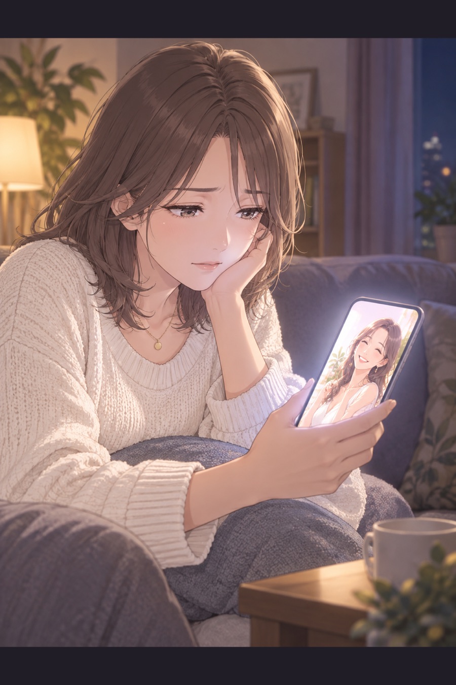 スマホを見て比べてしまうみお