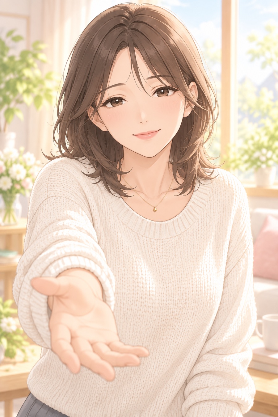 微笑んで手を差し出すみお